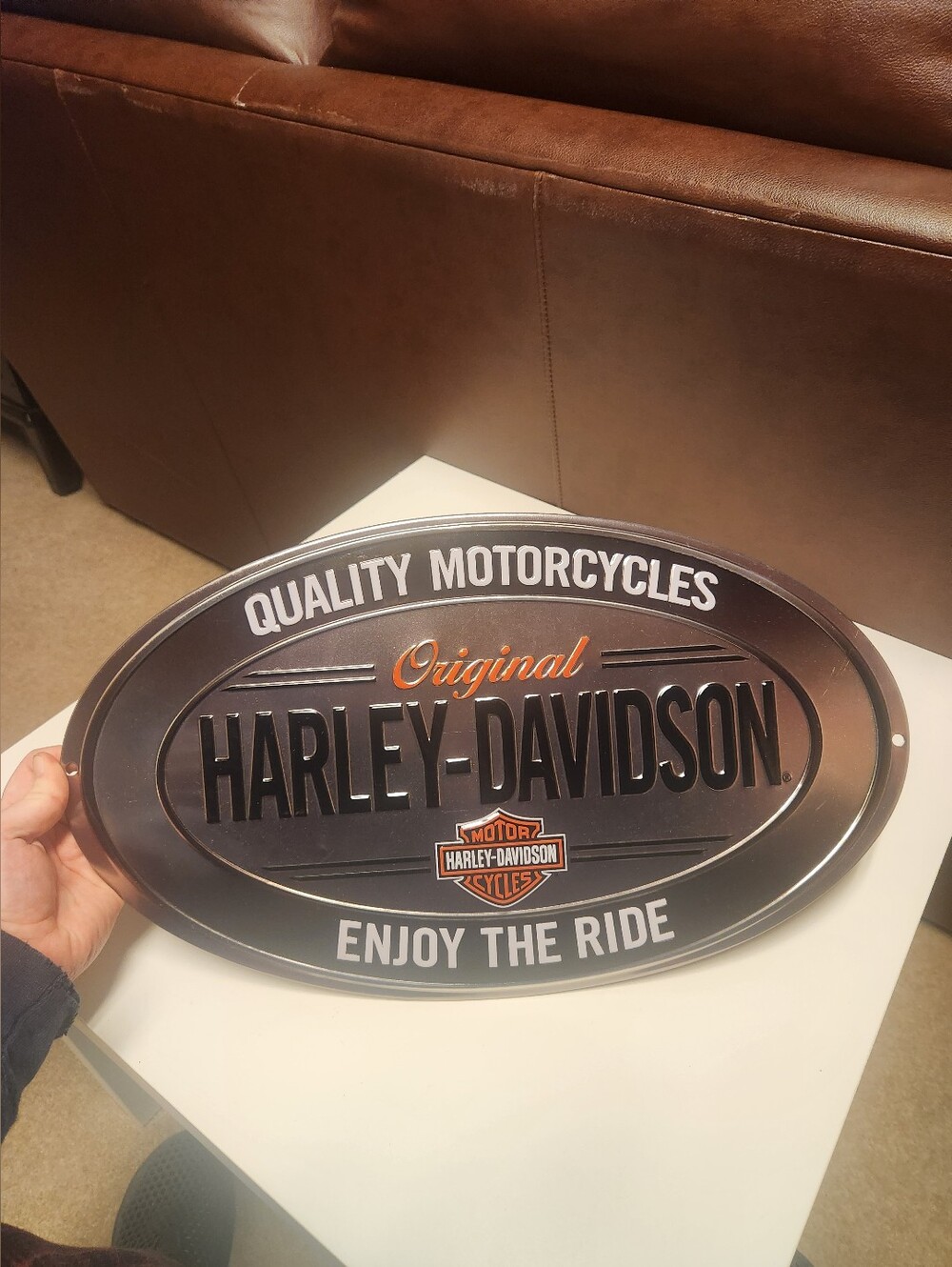 Harley-Davidson Black and Orange Oval Metal Wall Sign